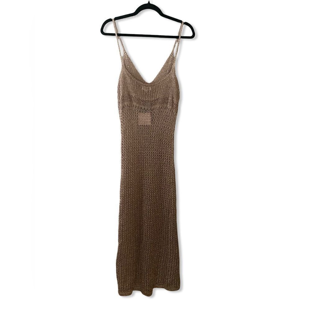 Superdown Darcie Maxi Dress Gold Metallic Knit Crochet Resort Swim Revolve M — image 6 of 8